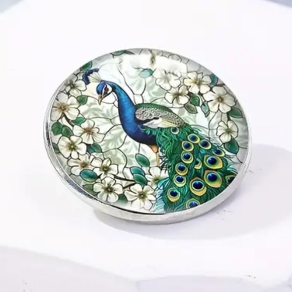 Boho Floral Peacock 1” Glass Brooch - Picture 4 of 4